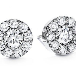 Hearts on Fire Fulfillment Round Diamond Halo Stud Earrings 18K White Gold